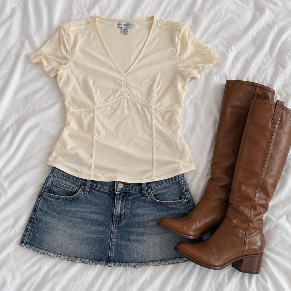 Cream V Neck Top